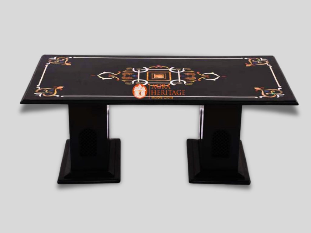 Black Dining Table Top Italian Inlaid Art Decor